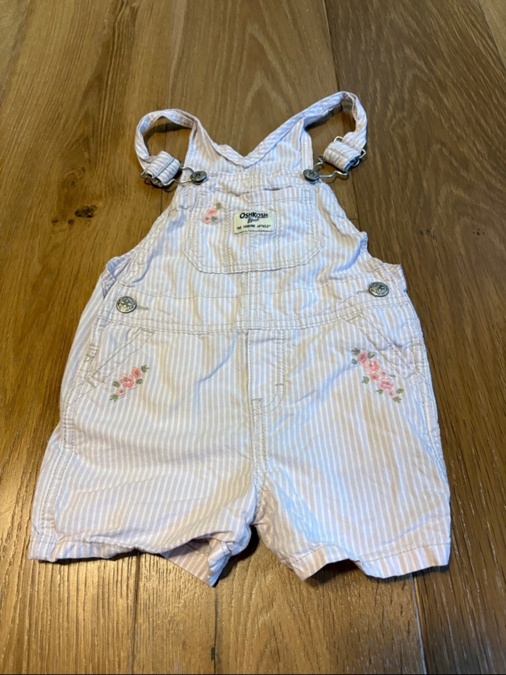 OshKosh B'gosh 2T Light Pink/Purple White Striped Floral Short Overalls Cotton